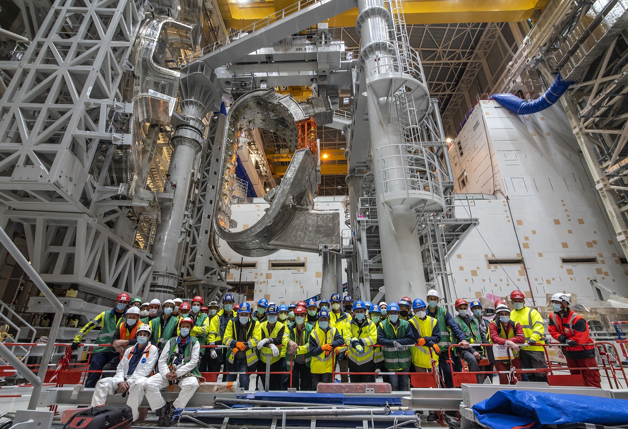Vacuum_Vessel_sector_6_docked-in_sector_sub-assembly_tool_April_2021_Copyright_ITER_Organization_
